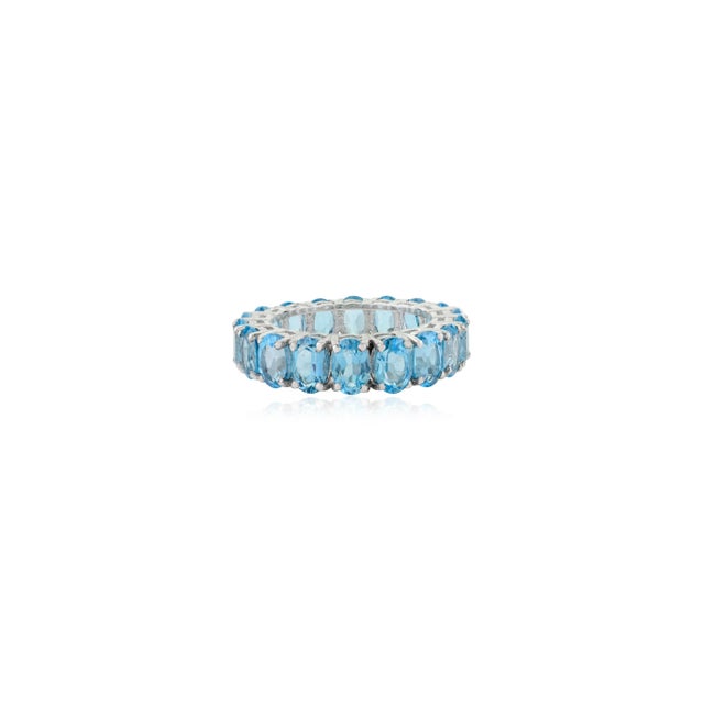 Art Deco Genuine 18.1 Ct Swiss Blue Topaz Full Eternity Stackable Band Size 7 For Sale - Image 3 of 12