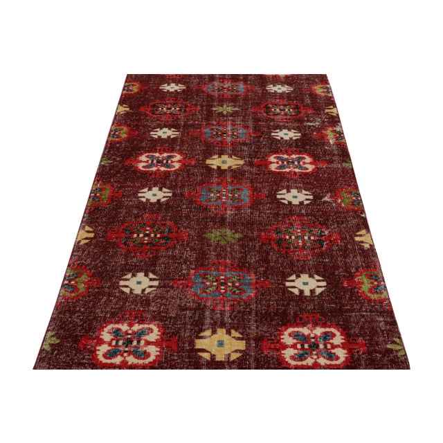 Shabby Chic Vintage Mid-Century Purple and Red Geometric Wool Rug With Multi-Color Accents For Sale - Image 3 of 7
