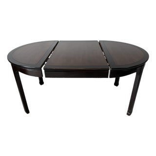Vintage Asian-Style Black Lacquer Wood Round-to-Oval Extension Dining Table For Sale