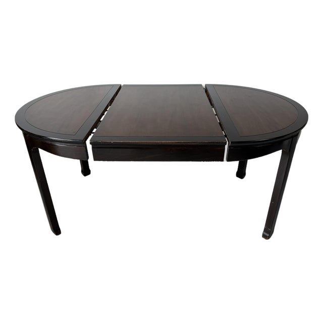 Vintage Asian-Style Black Lacquer Wood Round-to-Oval Extension Dining Table For Sale
