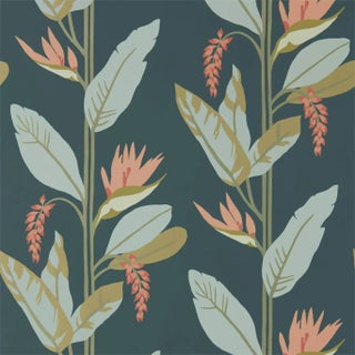 Harlequin Llenya Wallpaper in Ink/Coral/Seaglass For Sale