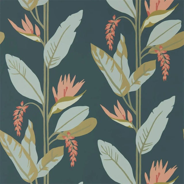 Harlequin Llenya Wallpaper in Ink/Coral/Seaglass For Sale