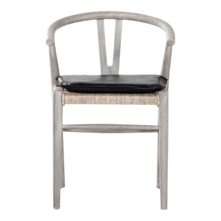 Four Hands Muestra Dining Chair W/ Cushion - Pebble Black, Weathered Grey Teak For Sale