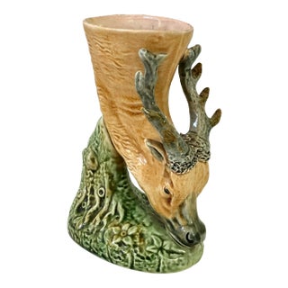 Majolica Stag Vessel Vase For Sale