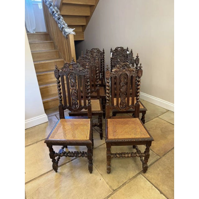 Brown Antique Victorian Carved Oak Dining Chairs, 1860, Set of 8 For Sale - Image 8 of 12