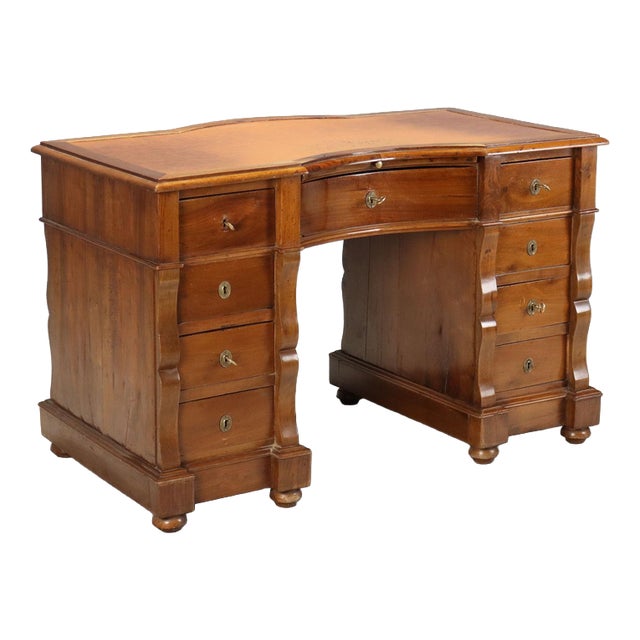 Umbertina Walnut Desk with Leather, Italy, 1800s For Sale