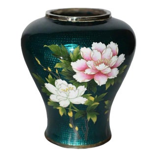 Early 20th Century Signed Sato Japanese Ginbari Cloisonne Baluster Green Vase For Sale