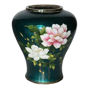 Early 20th Century Signed Sato Japanese Ginbari Cloisonne Baluster Green Vase
