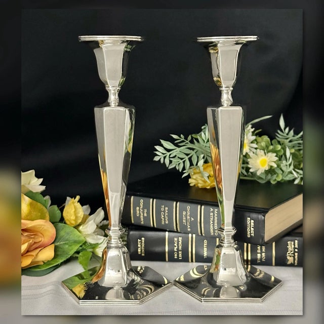Vintage Tiffany & Co Sterling Silver Candle Sticks 1940's Monogramed -a Pair For Sale - Image 11 of 11