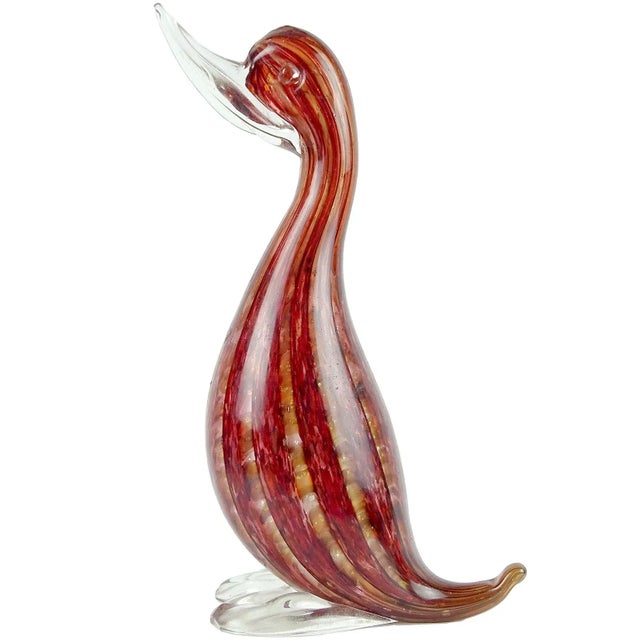 Late 20th Century Murano Vintage Sommerso Red Bands Silver Leaf Italian Art Glass Duck Bird Figurine Sculpture For Sale - Image 5 of 5