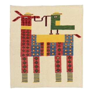Late 20th Century Goat Bird Kilim Wall Hanging - 2'9" x 3'11" For Sale