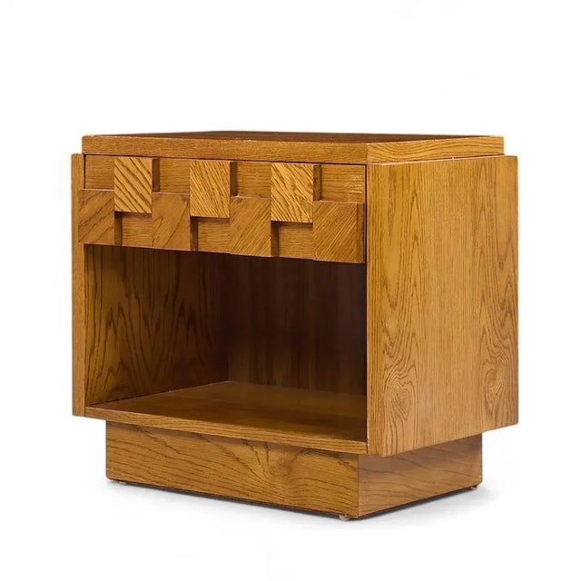 Brown Lane Staccato Brutalist Mid Century Oak Nightstands - Pair For Sale - Image 8 of 12