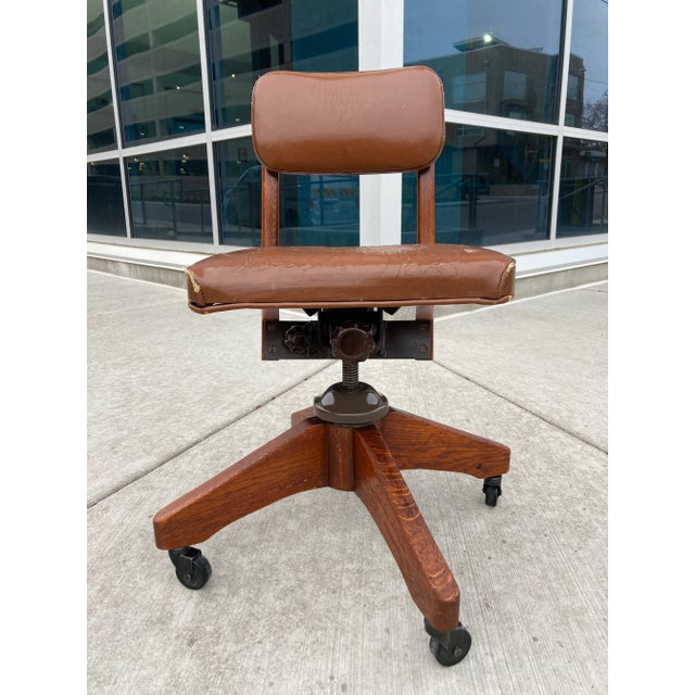 Mid-Century Modern Early 20th Century Gunlocke Style Swivel-Tilt Desk Chair From B. L. Marble Chair Co. For Sale - Image 3 of 13