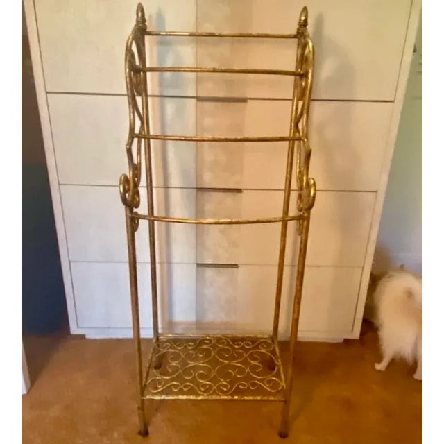 Hollywood Regency 1930s Hollywood Regency Gold Iron Towel Rack For Sale - Image 3 of 10