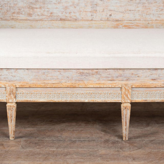 Early 19th Century Swedish Gustavian Gray Painted Bench Settee For Sale - Image 11 of 13