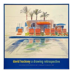 David Hockney Vintage 1996 Lithograph Print Framed Museum Exhibition Poster " Eight Sunchairs by a Pool " 1976