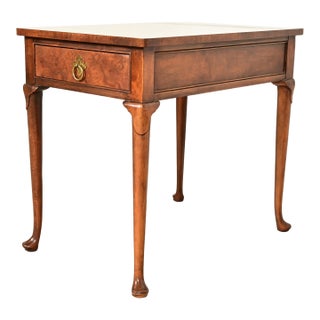 Baker Furniture Queen Anne Walnut and Burl Wood Tea Table For Sale