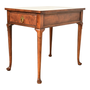 Baker Furniture Queen Anne Walnut and Burl Wood Tea Table