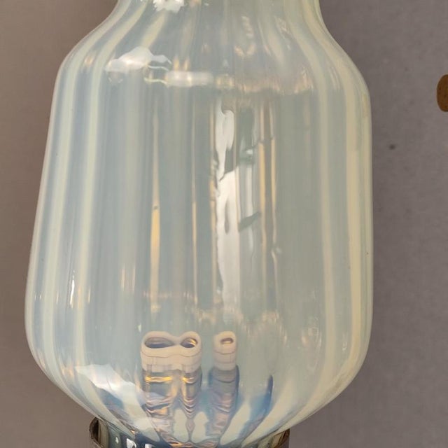 Italian Brass and Opalescent Glass Wall Lamps, 1950s, Set of 2 For Sale - Image 4 of 7