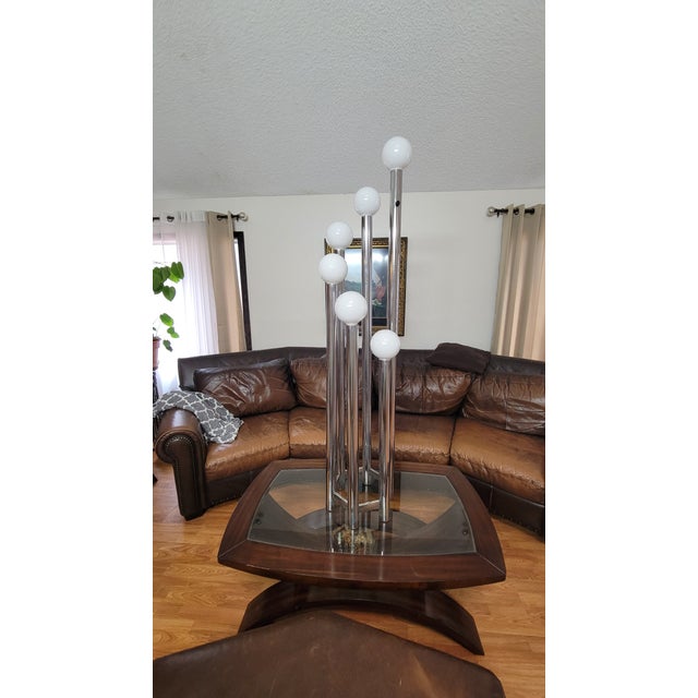 1970s Mid-Century Modern Space Age Floor Lamp in Chromed Metal & Murano Glass by Goffredo Reggiani, Italy For Sale - Image 4 of 4