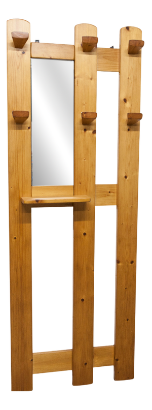 Vintage Wall-Mounted Coat Rack in Pine with Mirror, 1970