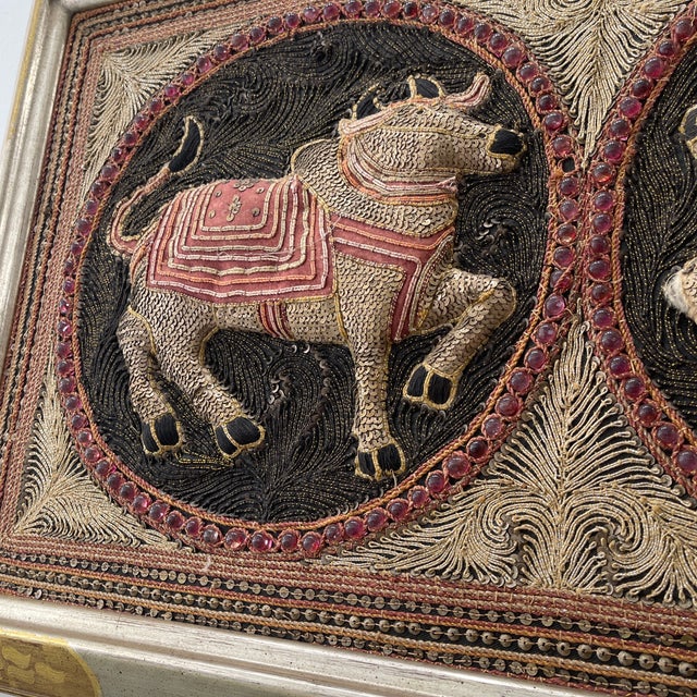 Vintage Frame Burmese Embroidery With Sequins & Glass Balls For Sale In Miami - Image 6 of 8