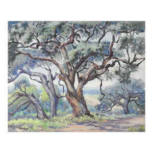 Mid 20th Century Impressionist Oak Tree Landscape Painting