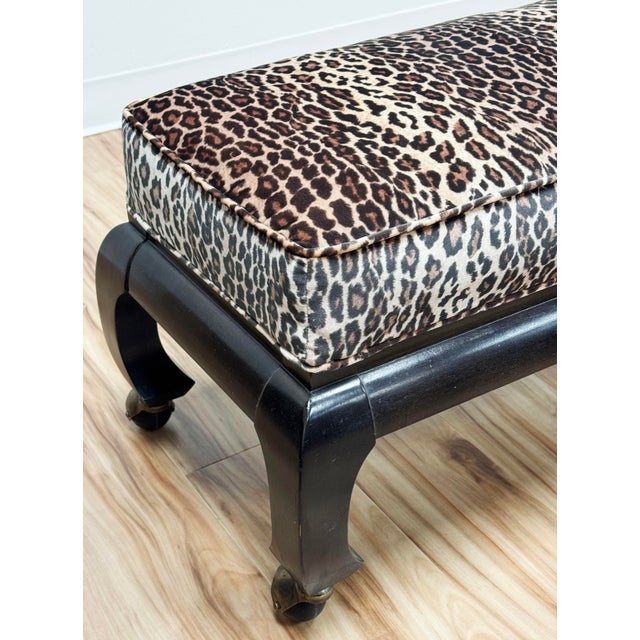 Vintage Late 20th C Newly Upholstered Leopard Print Velvet Ming Style Rolling Bench For Sale - Image 9 of 10