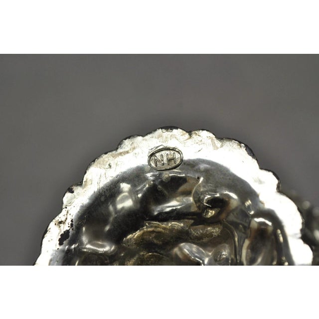 Antique Victorian Japanese Silver Plated Rose Flower Repousse Nut Bowl Dish For Sale - Image 15 of 16