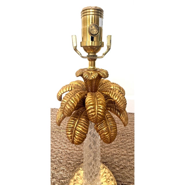 Italian Rock Crystal Bronze Dore Palm Tree Table Lamp For Sale - Image 4 of 11