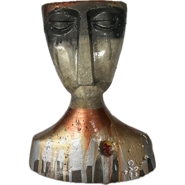"Warrior". Cast Cement Bust, refined by chisel and hand painted. Artist Arturo Rovirosa has made a small series of these...