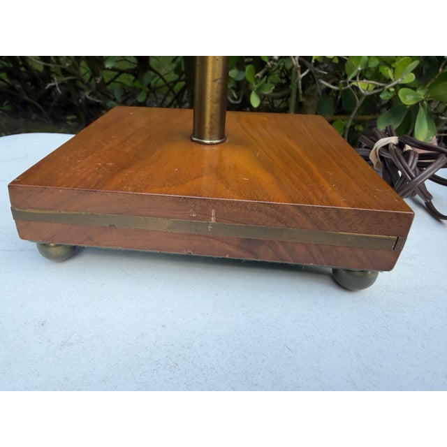 Mid-Century Modern Architectural Walnut and Brass Table Lamps, Pair For Sale - Image 9 of 12