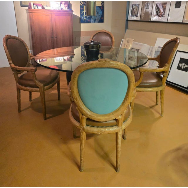 Set of 4 Vintage Hollywood Regency Faux Bois Fauteuils For Sale - Image 4 of 11
