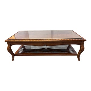 Carved Wood Coffee Table + Lattice Shelf For Sale