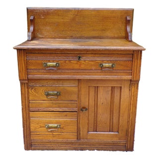 Antique Oak Chest Commode Washstand Dry Sink Country Farmhouse Cabinet Dresser For Sale