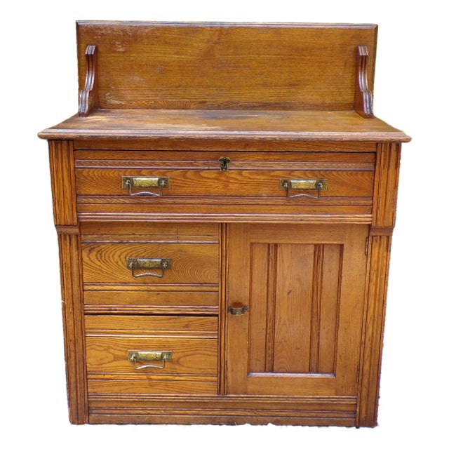Antique Oak Chest Commode Washstand Dry Sink Country Farmhouse Cabinet Dresser For Sale