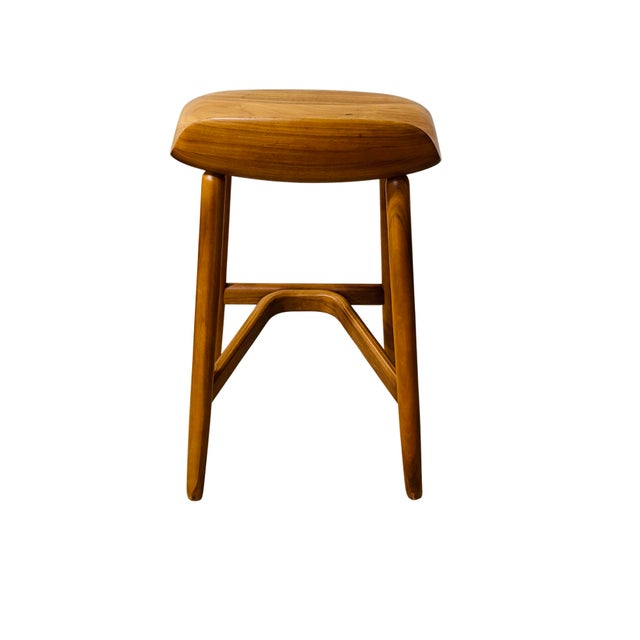 Geiger Attributed Crosshatch Counter Stool by Eoos for MillerKnoll | Solid Walnut Sculptural Wood Bar Stool For Sale - Image 13 of 13