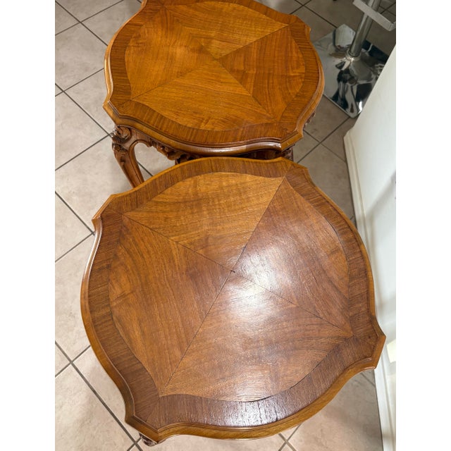 This well executed pair of pedestal or side tables represent the aesthetic of Louie XV with a nod to Art Nouveau and Rocco...