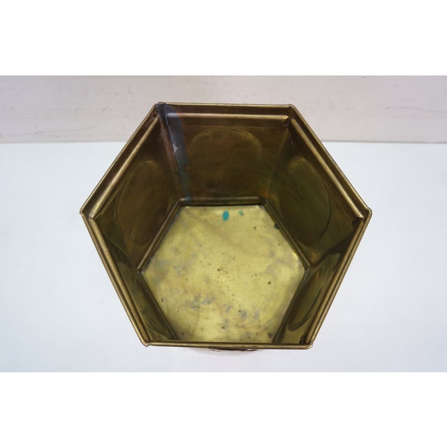 Metal Hollywood Regency Brass Hexagon Trash Can Bin Planter Cachepot 11" For Sale - Image 7 of 14