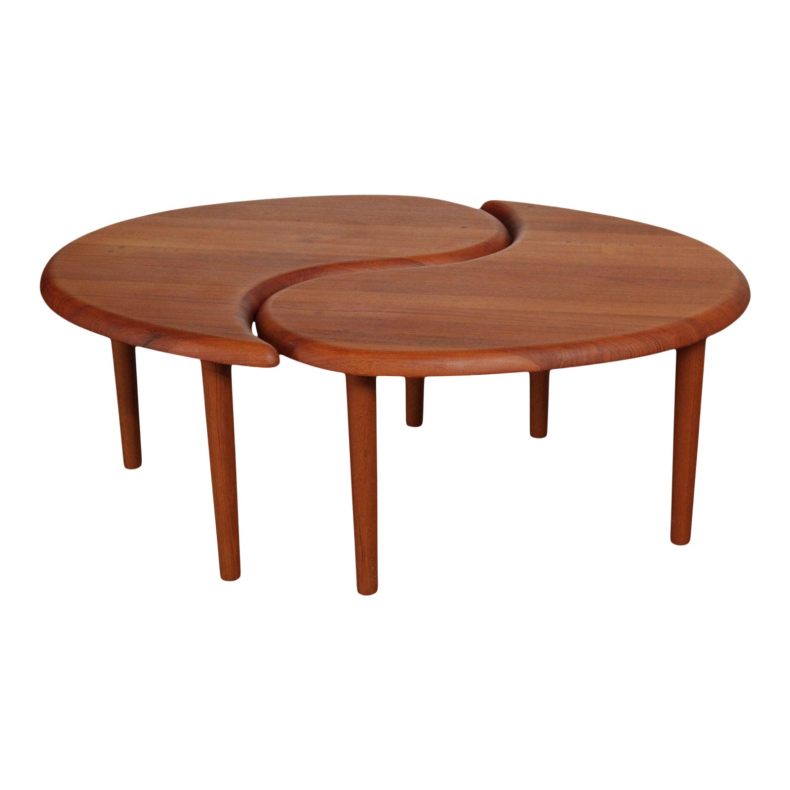 Danish Modern Solid Teak 'YinYang' Side Tables, Coffee Table a Pair