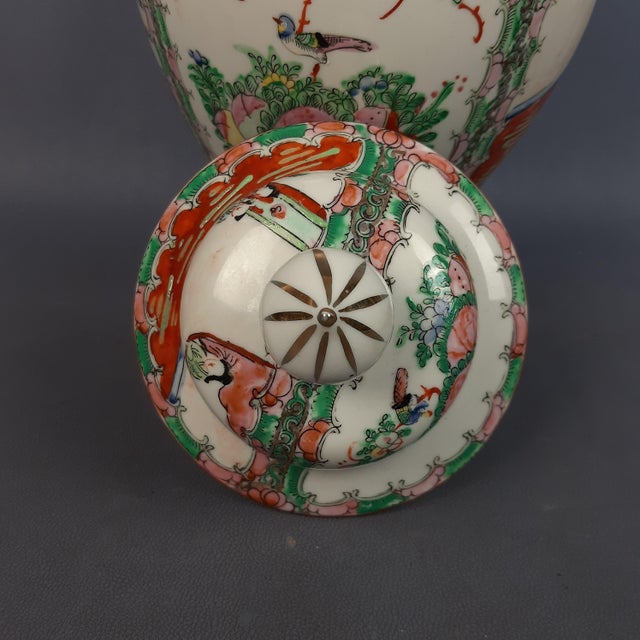 Vintage Hand-Painted Potiche Porcelain Vase with Wooden Base, 1950s For Sale - Image 8 of 16