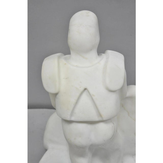 Vintage Seymour Shuren Modern White Carved Marble Male Soldier Figure Sculpture For Sale - Image 13 of 16