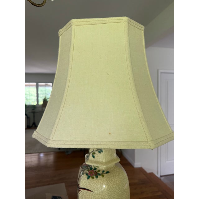Mid 20th Century Paul Hanson Chinoiserie Crackle Glaze Ceramic Table Lamp | Birds & Blossoms | Vintage For Sale - Image 11 of 12