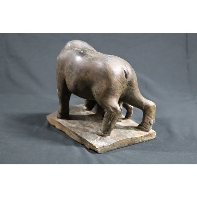 1970s Figural Hand‑Carved Stone Mother Boar & Baby Sculpture — 15.5 Lb Collectible For Sale - Image 4 of 6