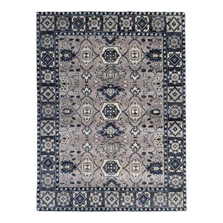 6x9 Gray Hand-Knotted Wool Symmetrical Floral Classic Traditional Carpet Rug For Sale
