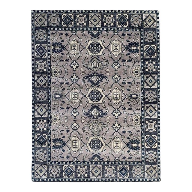 6x9 Gray Hand-Knotted Wool Symmetrical Floral Classic Traditional Carpet Rug For Sale