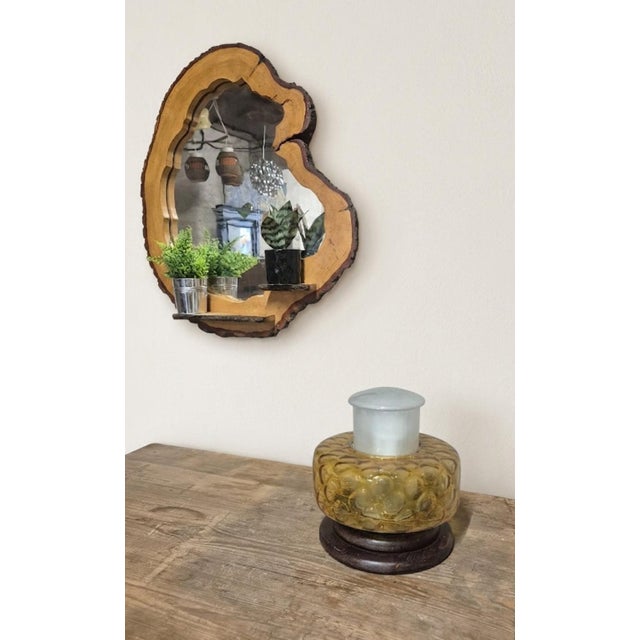 1930s Mid-Century Table Lamp in Pressed Amber Glass and Wood, 1930 For Sale - Image 5 of 9