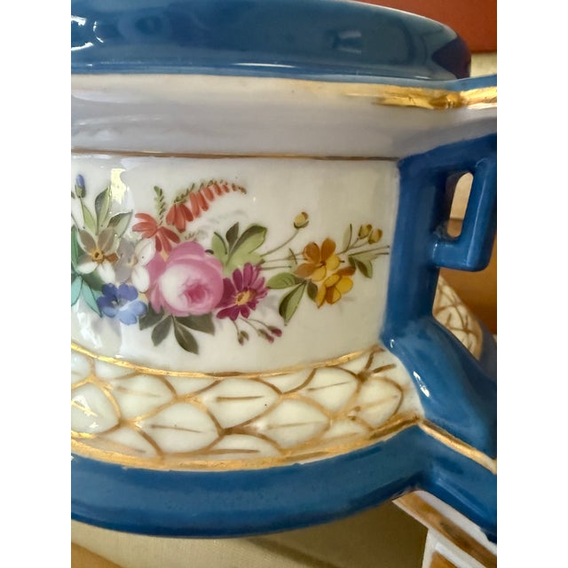 Antique French Sèvres Style Cobalt Blue and Gold Cachepot, Hand-Painted Porcelain Jardinière, Late 19th Century Floral Planter For Sale In Chicago - Image 6 of 12