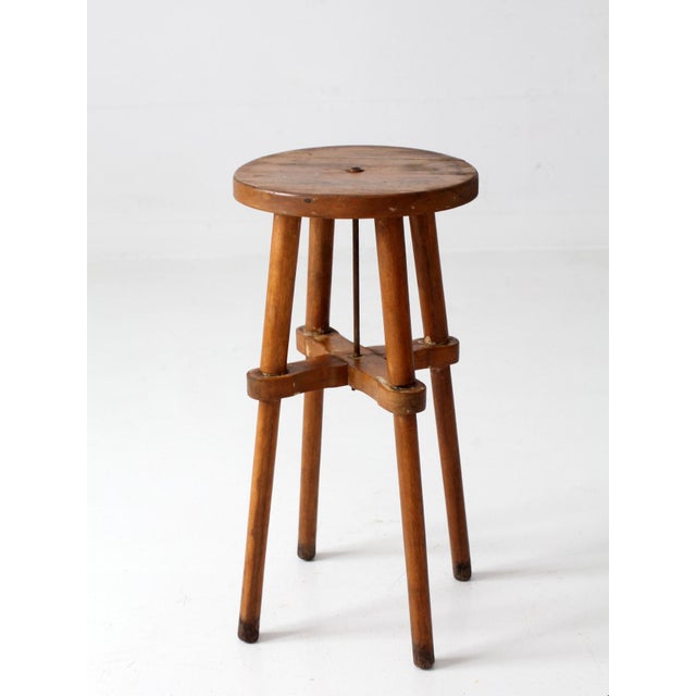 Antique Round Wood Stool Side Table For Sale - Image 4 of 18