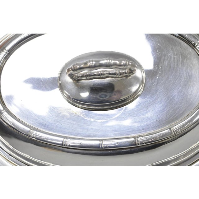 Silver Vintage Hollywood Regency Silver Plated Faux Bamboo Oval Vegetable Serving Dish For Sale - Image 8 of 13